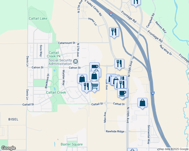 map of restaurants, bars, coffee shops, grocery stores, and more near 2550 Catron Street in Bozeman