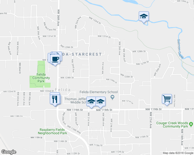 map of restaurants, bars, coffee shops, grocery stores, and more near 2904 Northwest 124th Street in Vancouver