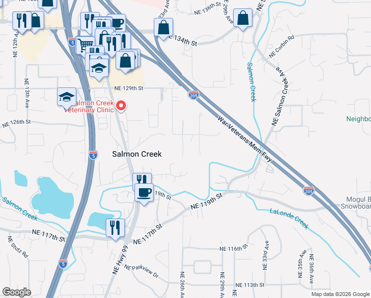 map of restaurants, bars, coffee shops, grocery stores, and more near 2521 Northeast 125th Street in Vancouver