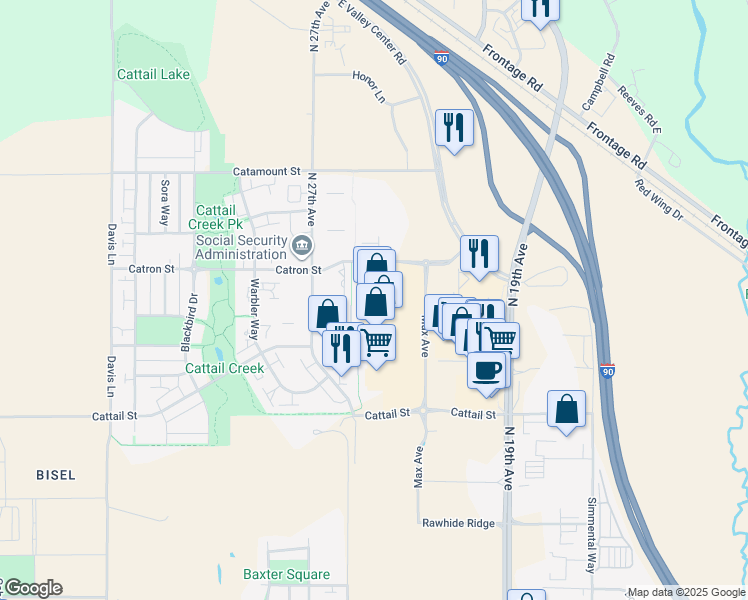 map of restaurants, bars, coffee shops, grocery stores, and more near 2550 Catron Street in Bozeman