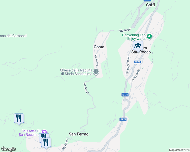 map of restaurants, bars, coffee shops, grocery stores, and more near 4 Via Costa in Costa