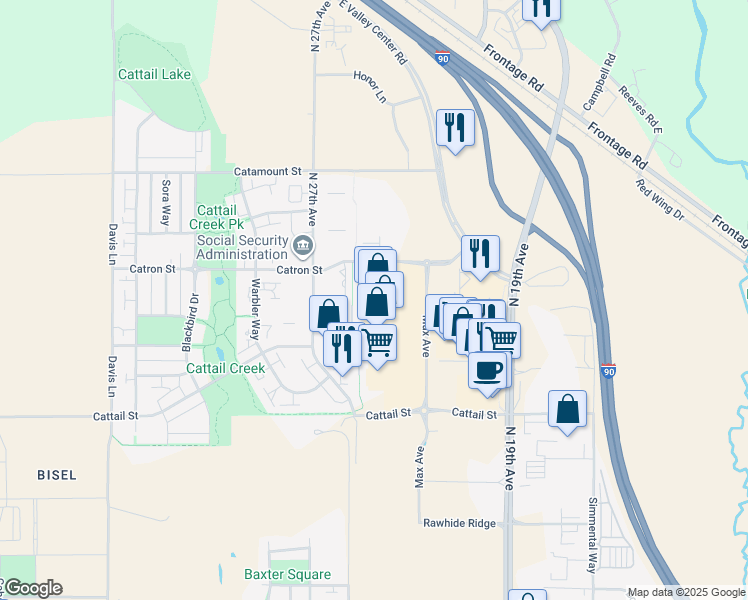 map of restaurants, bars, coffee shops, grocery stores, and more near 2550 Catron Street in Bozeman