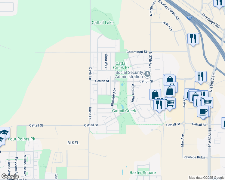 map of restaurants, bars, coffee shops, grocery stores, and more near 3095 Blackbird Drive in Bozeman