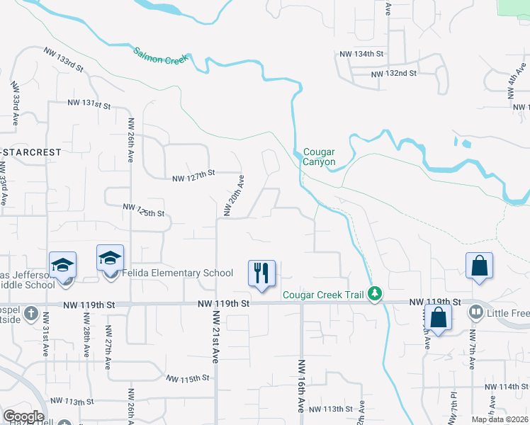 map of restaurants, bars, coffee shops, grocery stores, and more near 1802 Northwest 124th Street in Vancouver
