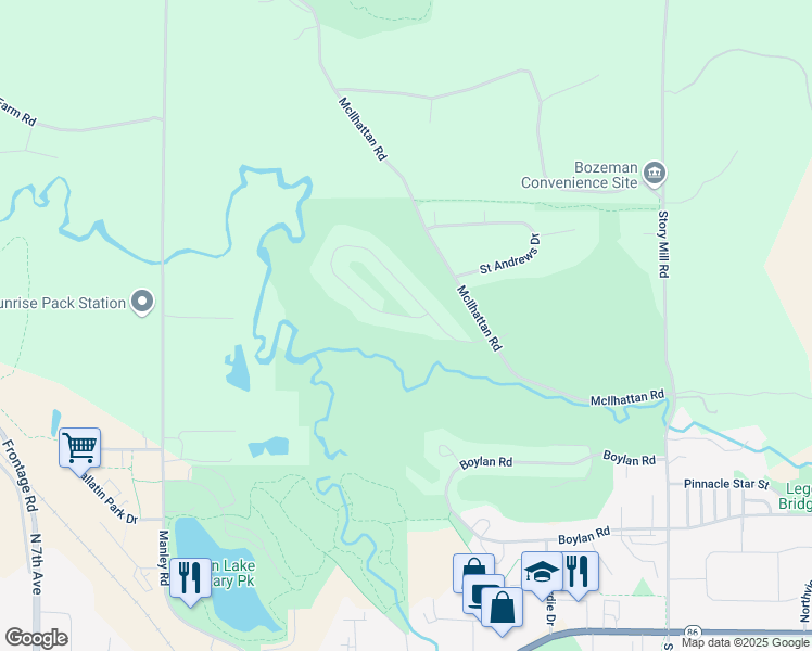 map of restaurants, bars, coffee shops, grocery stores, and more near 3225 Augusta Drive in Bozeman