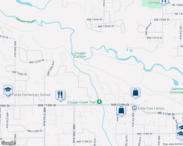 map of restaurants, bars, coffee shops, grocery stores, and more near 12410 Northwest 11th Court in Vancouver