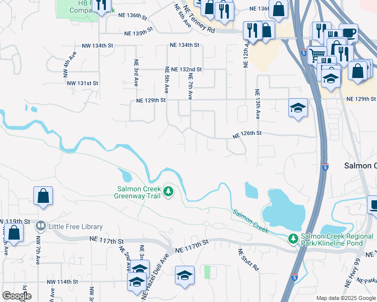 map of restaurants, bars, coffee shops, grocery stores, and more near 12411 Northeast 6th Court in Vancouver