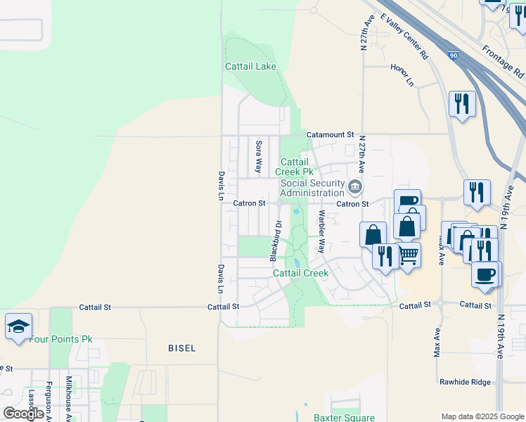 map of restaurants, bars, coffee shops, grocery stores, and more near 3095 Blackbird Drive in Bozeman