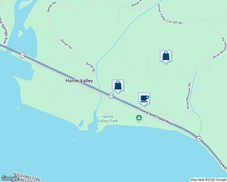 map of restaurants, bars, coffee shops, grocery stores, and more near 50111 Washington 14 in Stevenson