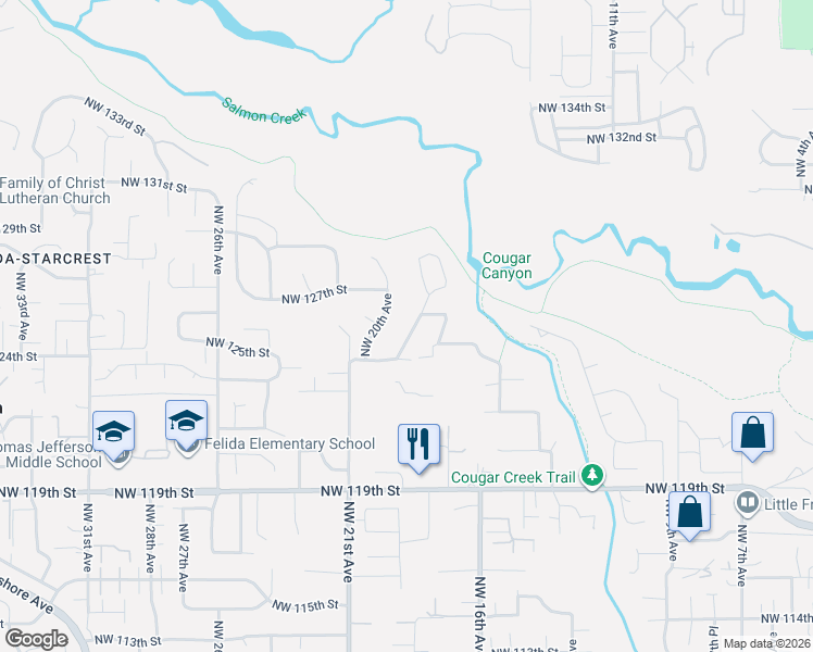 map of restaurants, bars, coffee shops, grocery stores, and more near 12506 Northwest 19th Avenue in Vancouver