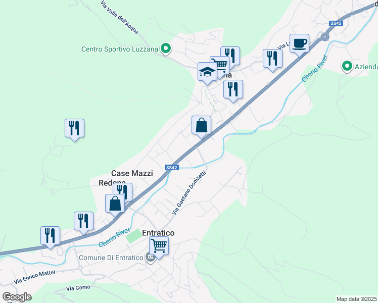 map of restaurants, bars, coffee shops, grocery stores, and more near 604 Via Nazionale in Luzzana