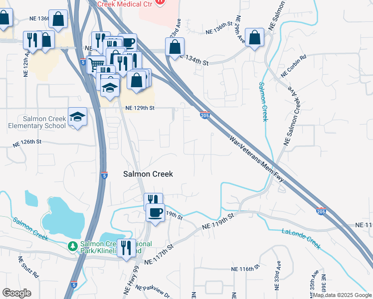 map of restaurants, bars, coffee shops, grocery stores, and more near 12509 Northeast 25th Avenue in Vancouver