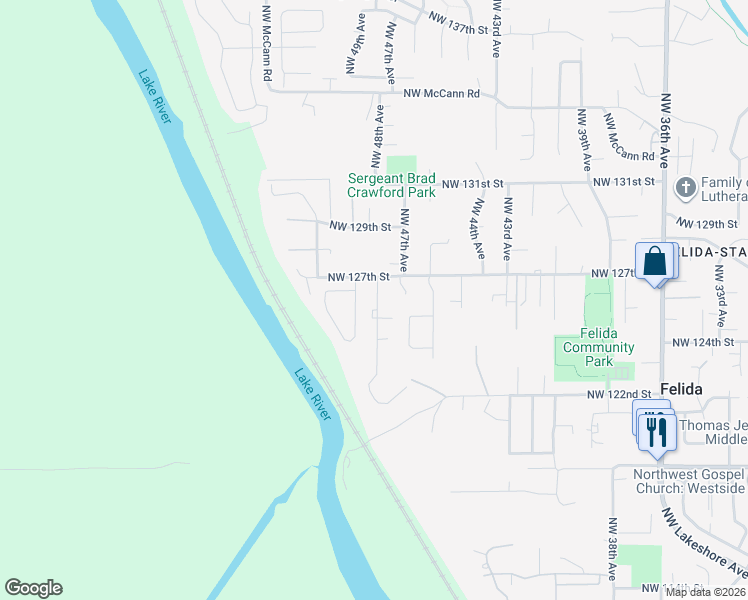 map of restaurants, bars, coffee shops, grocery stores, and more near 12500 Northwest 48th Court in Vancouver