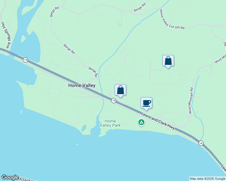 map of restaurants, bars, coffee shops, grocery stores, and more near 50111 Washington 14 in Stevenson