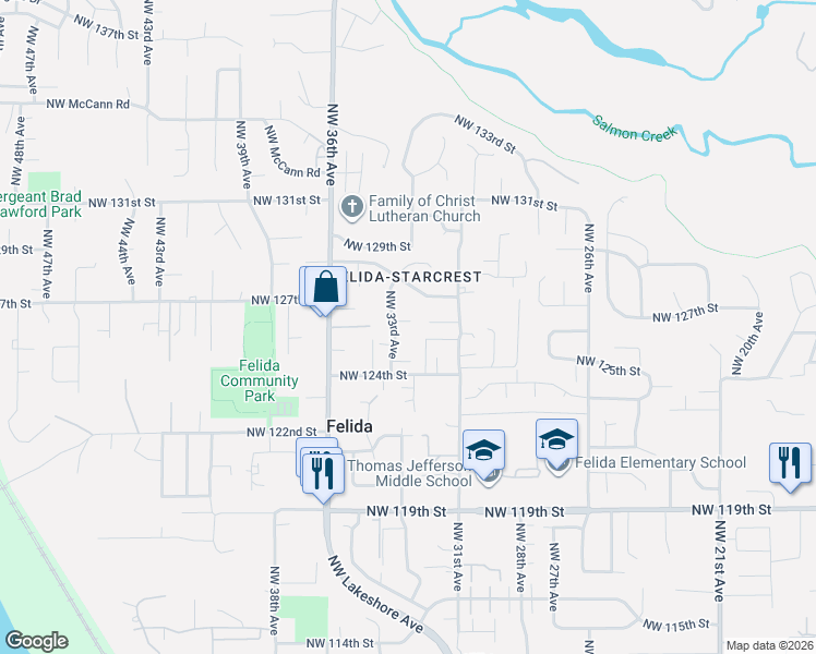 map of restaurants, bars, coffee shops, grocery stores, and more near 3206 Northwest 124th Street in Vancouver