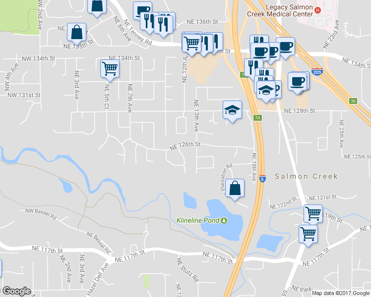 map of restaurants, bars, coffee shops, grocery stores, and more near 1209 Northeast 126th Street in Vancouver