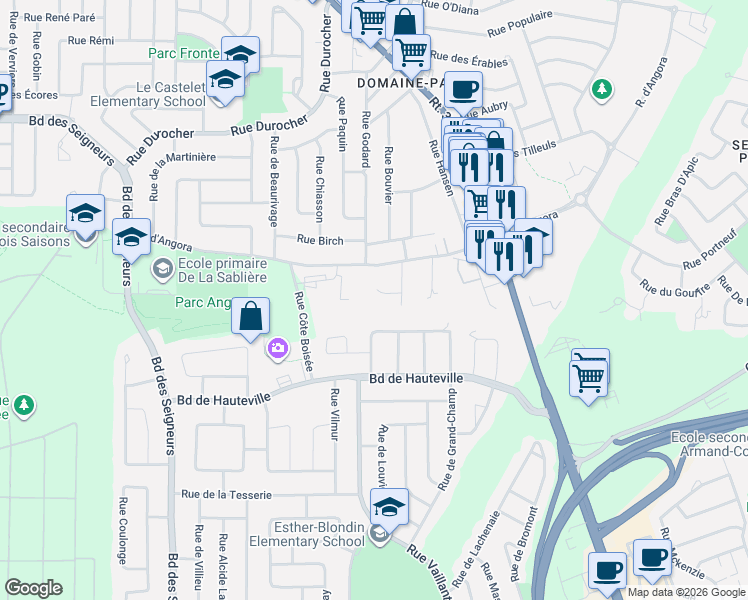 map of restaurants, bars, coffee shops, grocery stores, and more near 4440 Rue Forget in Terrebonne