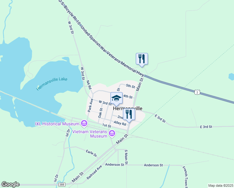 map of restaurants, bars, coffee shops, grocery stores, and more near 4th Street in Hermansville