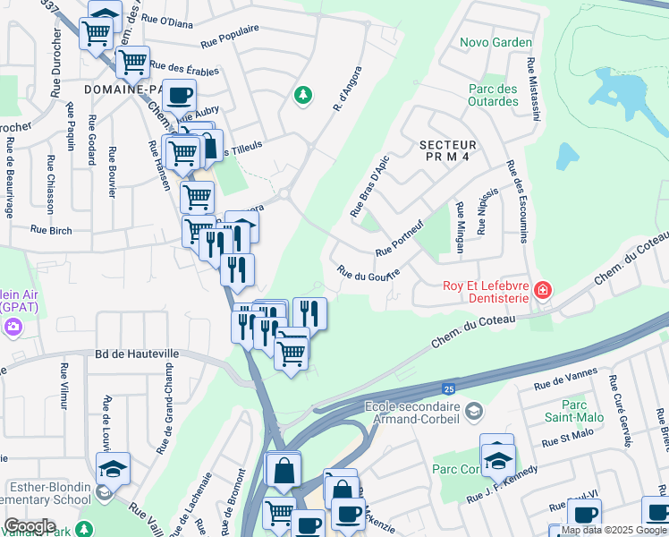 map of restaurants, bars, coffee shops, grocery stores, and more near 792 Rue du Gouffre in Terrebonne