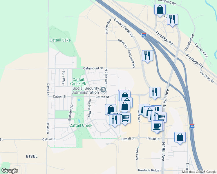 map of restaurants, bars, coffee shops, grocery stores, and more near 3230 North 27th Avenue in Bozeman