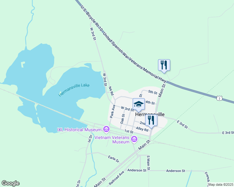 map of restaurants, bars, coffee shops, grocery stores, and more near 4th Street in Hermansville
