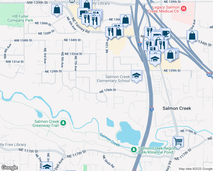 map of restaurants, bars, coffee shops, grocery stores, and more near 1209 Northeast 126th Street in Vancouver
