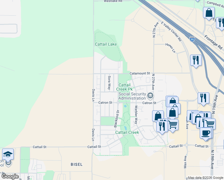 map of restaurants, bars, coffee shops, grocery stores, and more near 3044 Sundew Lane in Bozeman