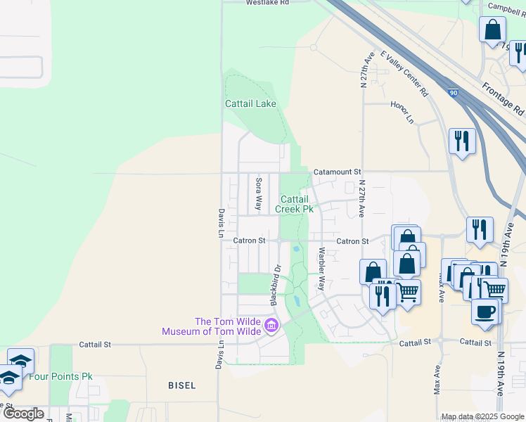 map of restaurants, bars, coffee shops, grocery stores, and more near 3044 Sundew Lane in Bozeman