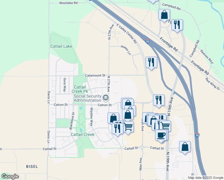 map of restaurants, bars, coffee shops, grocery stores, and more near 3342 North 27th Avenue in Bozeman