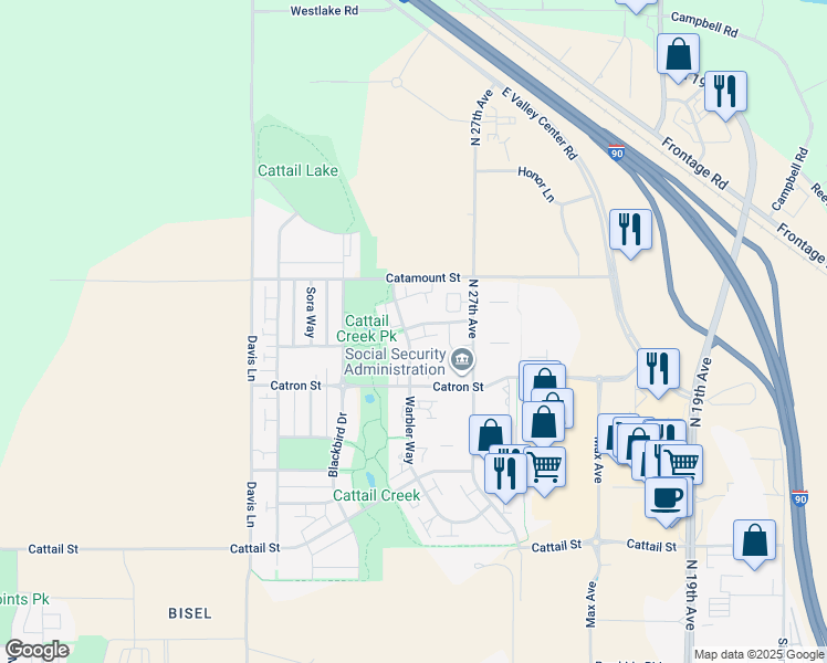 map of restaurants, bars, coffee shops, grocery stores, and more near 3348 Warbler Way in Bozeman