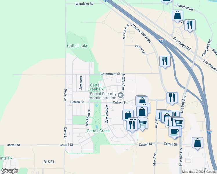 map of restaurants, bars, coffee shops, grocery stores, and more near 3348 Warbler Way in Bozeman