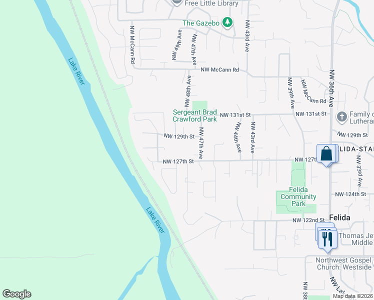map of restaurants, bars, coffee shops, grocery stores, and more near 4813 Northwest 129th Street in Vancouver
