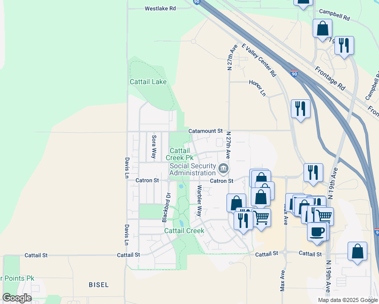 map of restaurants, bars, coffee shops, grocery stores, and more near 3321 Warbler Way in Bozeman