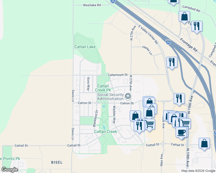 map of restaurants, bars, coffee shops, grocery stores, and more near 3335 Warbler Way in Bozeman