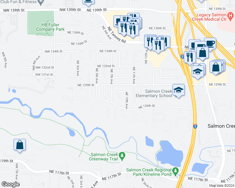map of restaurants, bars, coffee shops, grocery stores, and more near 710 Northeast 128th Street in Vancouver