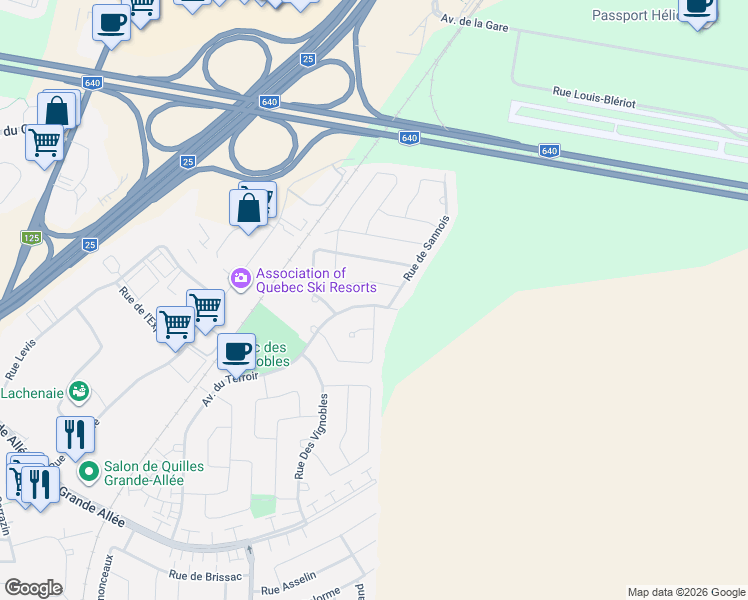 map of restaurants, bars, coffee shops, grocery stores, and more near 1062 Avenue du Terroir in Terrebonne