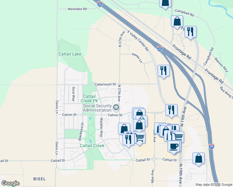 map of restaurants, bars, coffee shops, grocery stores, and more near 3335 North 27th Avenue in Bozeman