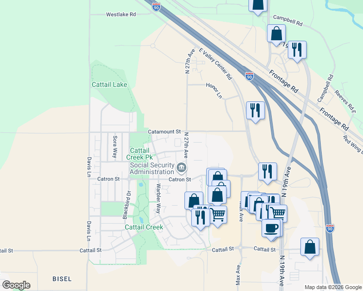 map of restaurants, bars, coffee shops, grocery stores, and more near 3335 North 27th Avenue in Bozeman