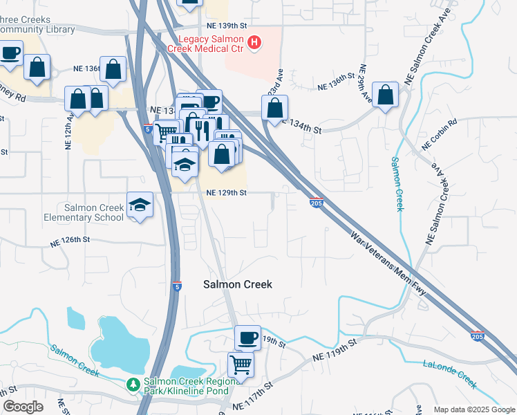 map of restaurants, bars, coffee shops, grocery stores, and more near 2305 Northeast 129th Street in Vancouver