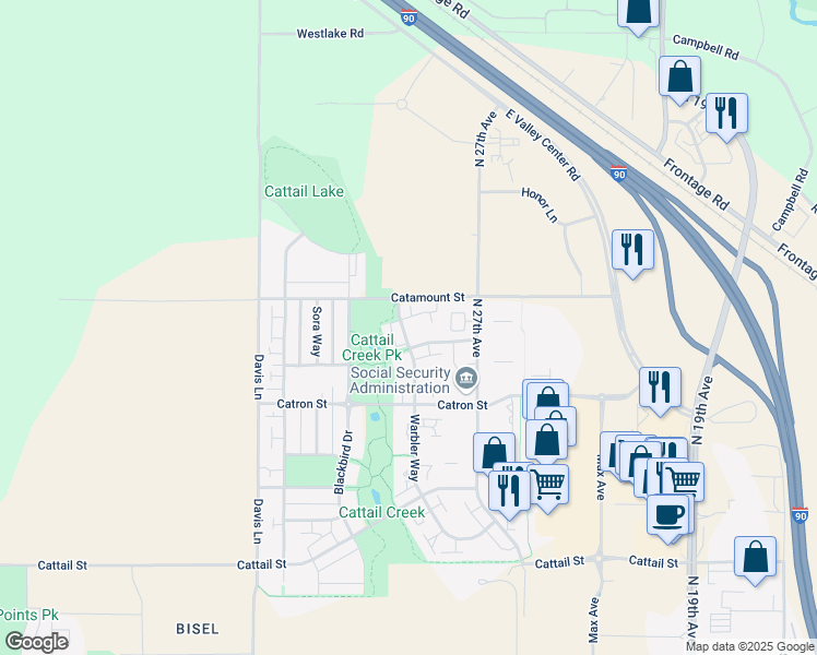 map of restaurants, bars, coffee shops, grocery stores, and more near 3348 Warbler Way in Bozeman