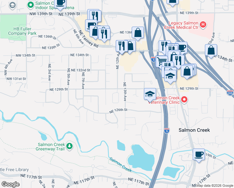 map of restaurants, bars, coffee shops, grocery stores, and more near 12718 Northeast 12th Avenue in Vancouver