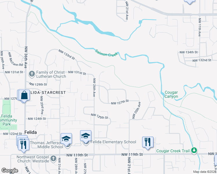map of restaurants, bars, coffee shops, grocery stores, and more near 2308 Northwest 128th Street in Vancouver