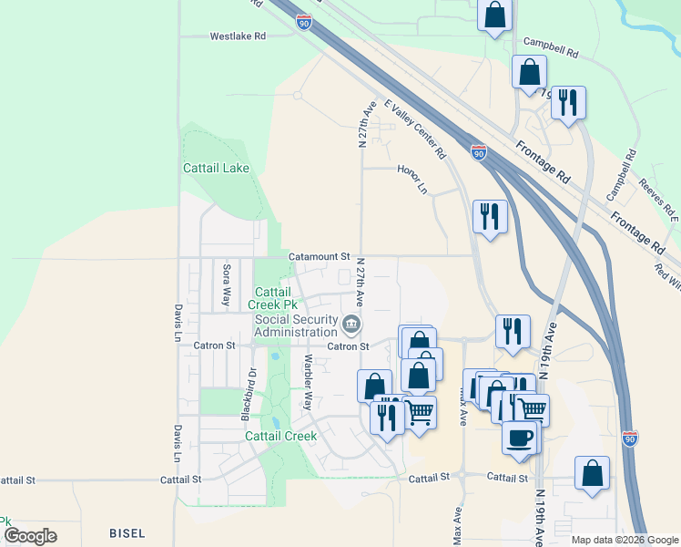 map of restaurants, bars, coffee shops, grocery stores, and more near 3335 North 27th Avenue in Bozeman