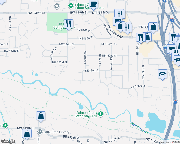 map of restaurants, bars, coffee shops, grocery stores, and more near 307 Northeast 129th Street in Vancouver
