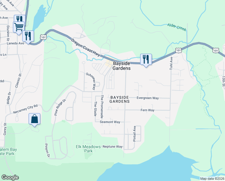 map of restaurants, bars, coffee shops, grocery stores, and more near 36445 Necarney City Road in Nehalem