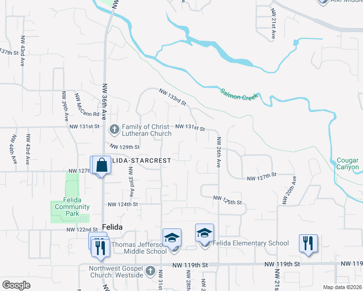 map of restaurants, bars, coffee shops, grocery stores, and more near 12806 Northwest 30th Avenue in Vancouver
