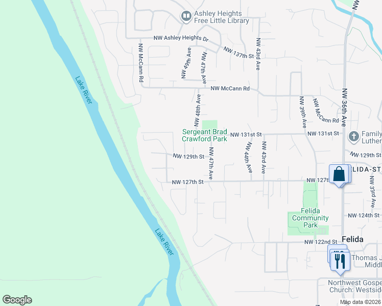 map of restaurants, bars, coffee shops, grocery stores, and more near 4813 Northwest 129th Street in Vancouver