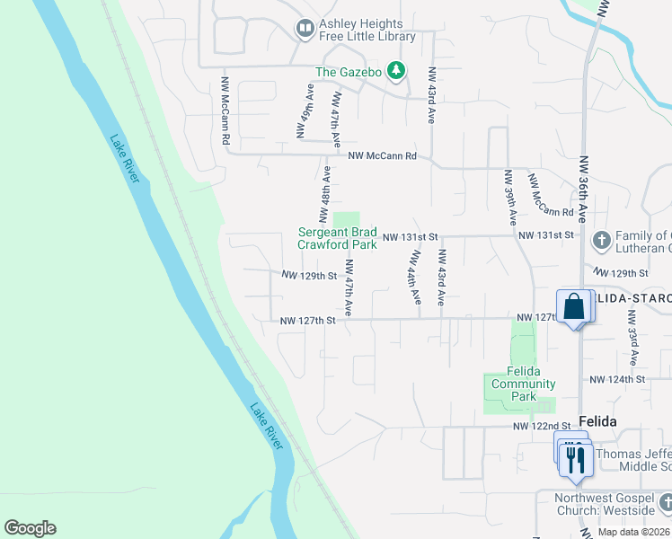 map of restaurants, bars, coffee shops, grocery stores, and more near 4708 Northwest 129th Street in Vancouver