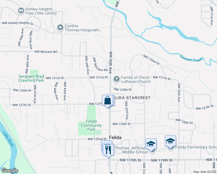 map of restaurants, bars, coffee shops, grocery stores, and more near 3625 Northwest 131st Street in Vancouver