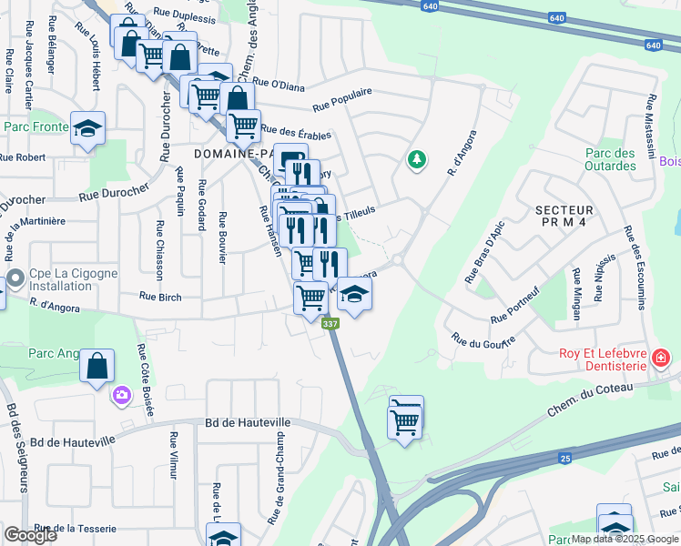 map of restaurants, bars, coffee shops, grocery stores, and more near in Terrebonne